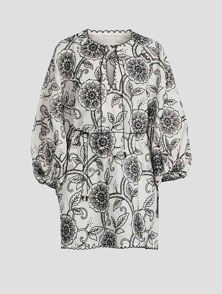Tallow Floral-Embroidered Linen Mini Dress