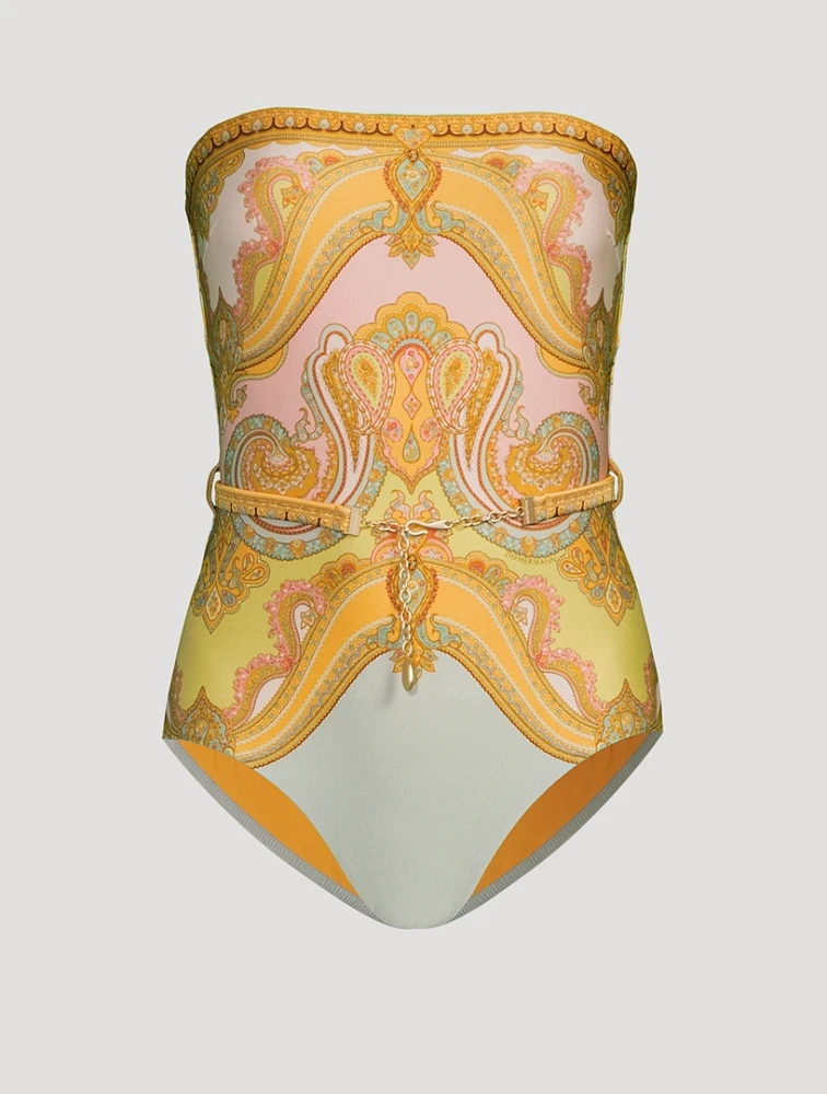 Maxine Strapless One-Piece Swimsuit Paisley Print