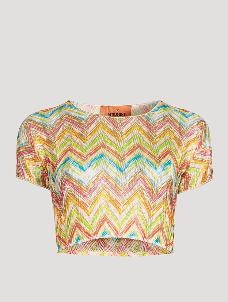 Chevron Cropped Short-Sleeve Top
