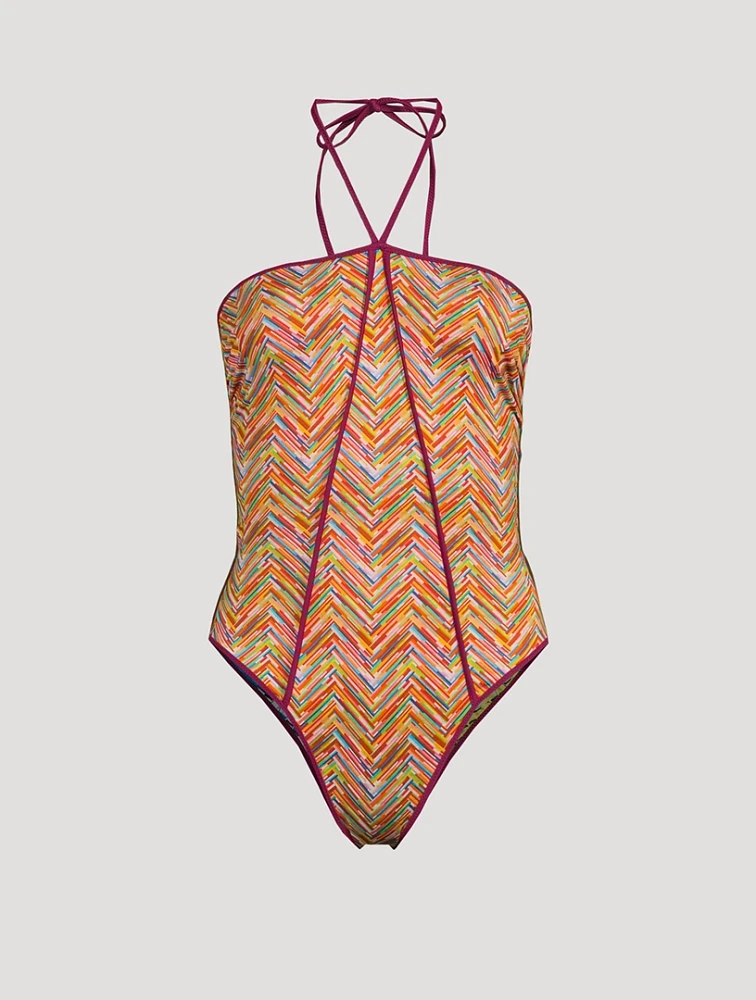 Chevron Halter One-Piece Swimsuit