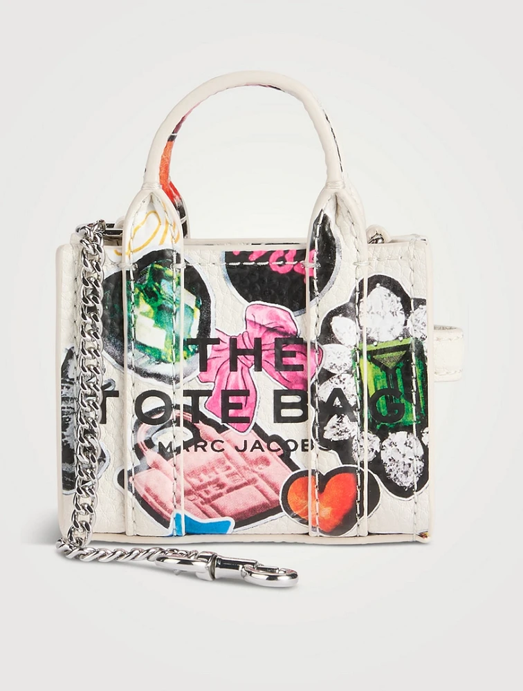 The Nano Leather Tote Bag Charm In Sticker Print