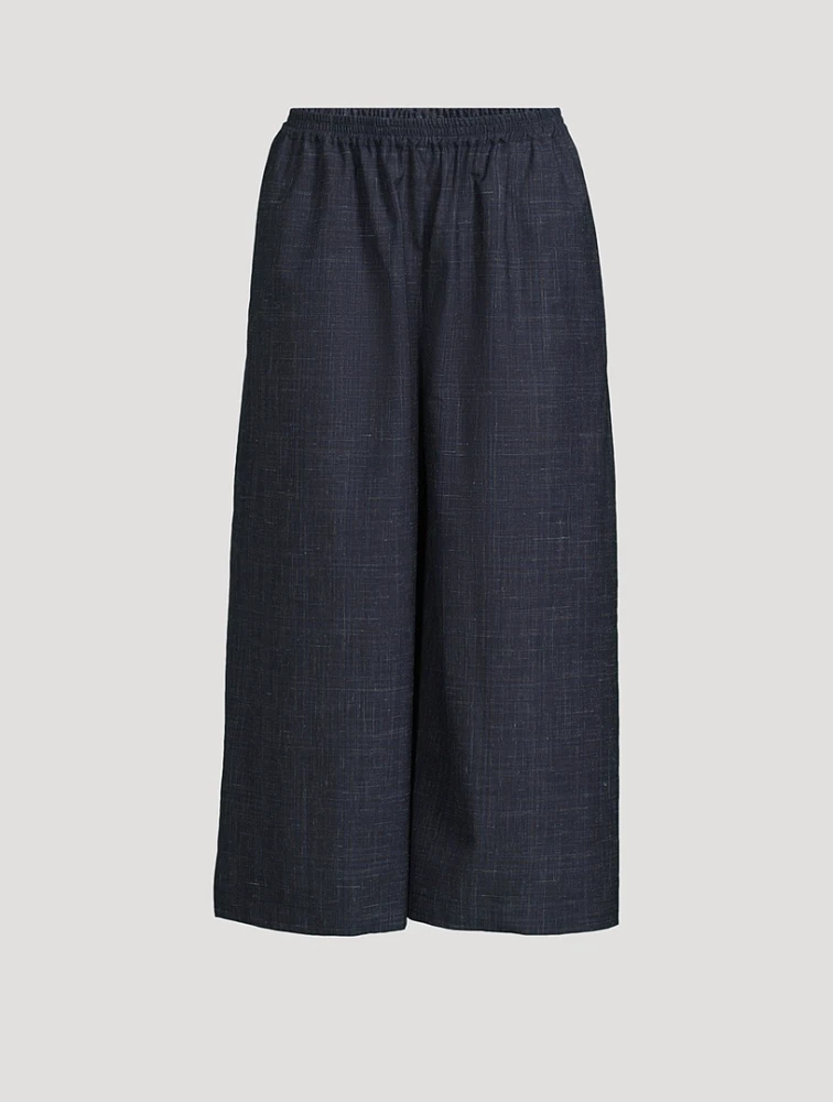 Cropped Wide-Leg Wool Linen Trousers