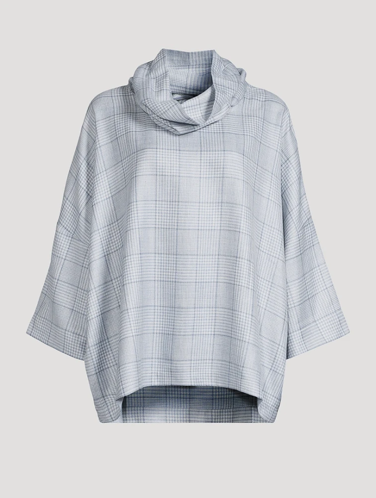 Monks Cowlneck Top Plaid Print
