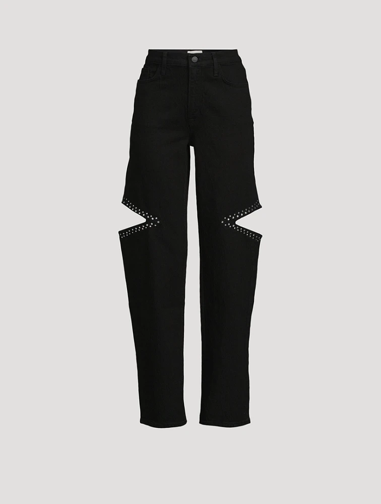 Aubrey Embellished Cut-Out Straight Jeans
