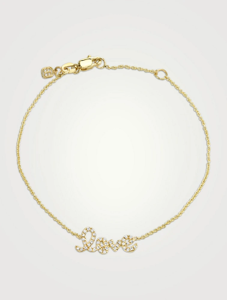14K Gold Mini Micro "Love" Bracelet With Pavé Diamonds
