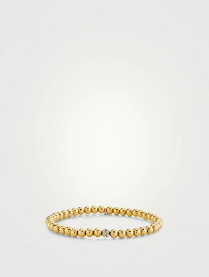 14K Gold Beaded Bracelet With Gold Pavé Diamond Ball