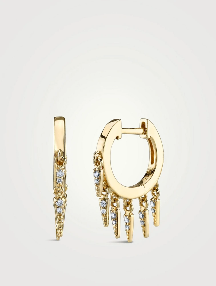 14K Gold Huggie Hoop Earrings With Diamonds