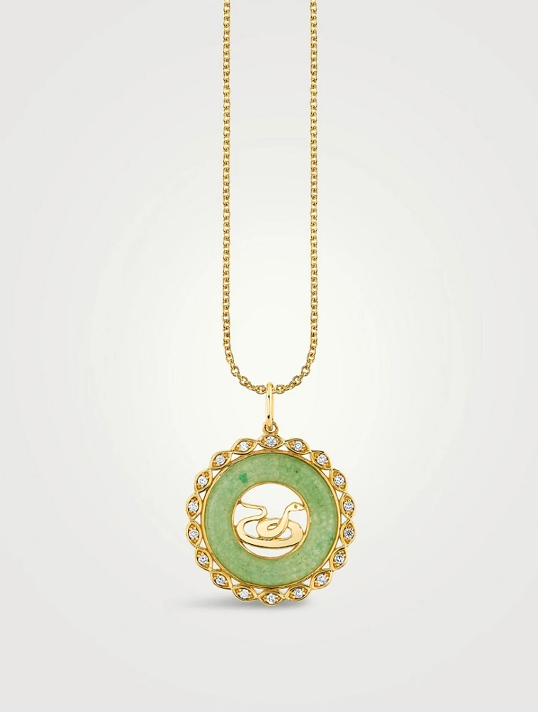 14K Gold Snake Zodiac Charm Necklace With Diamonds