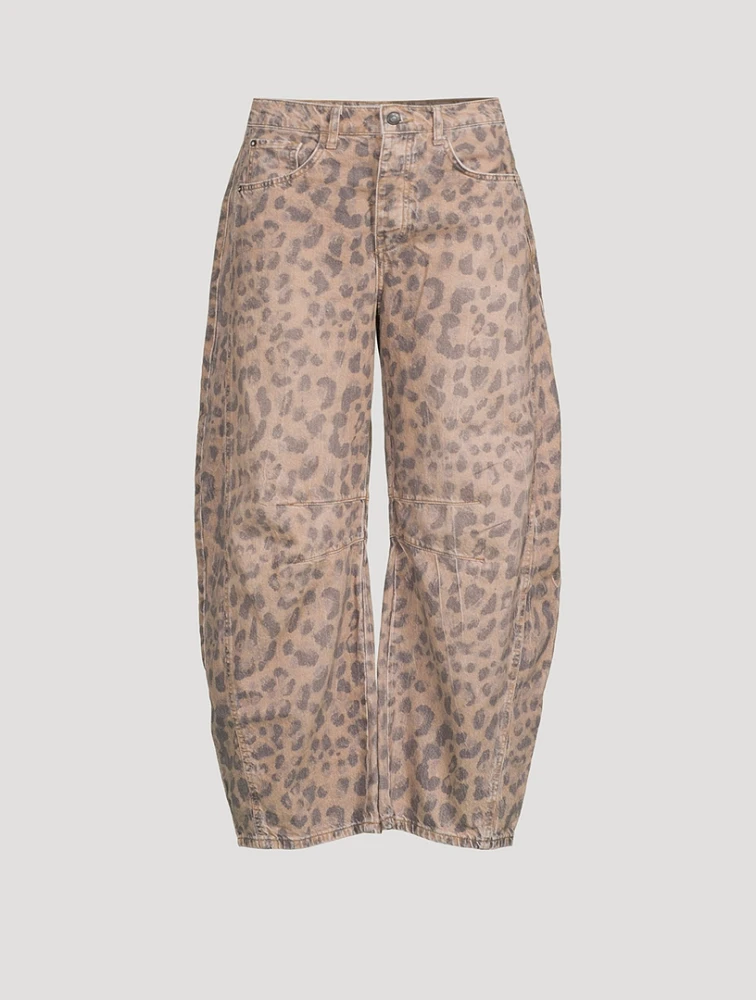 Good Luck Barrel-Leg Jeans Leopard Print