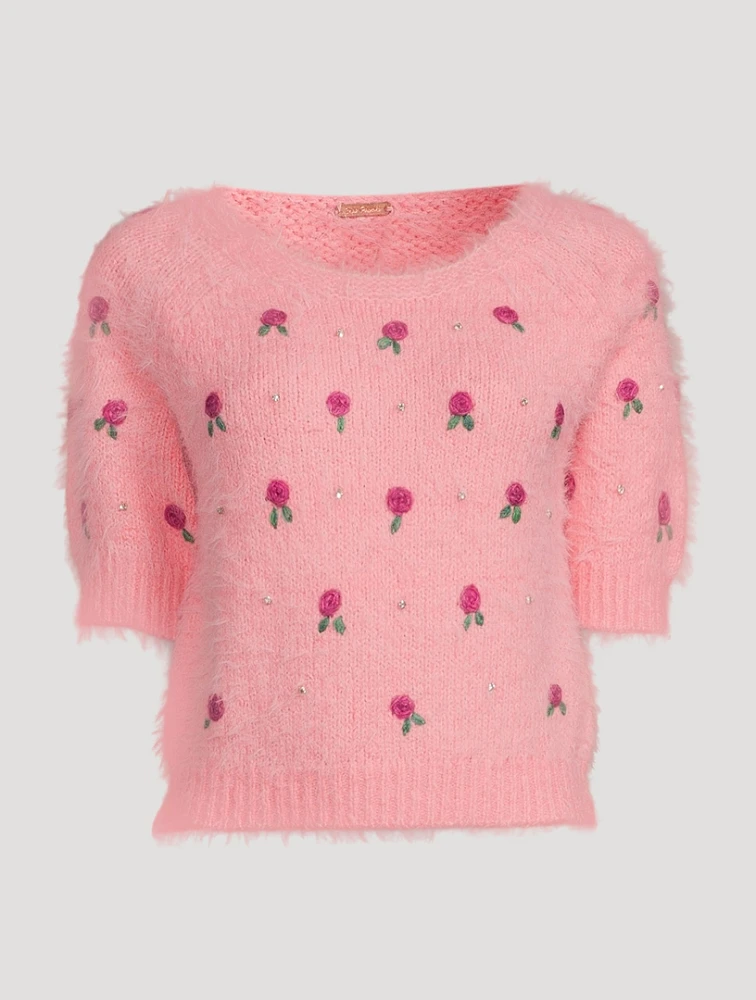 Winter Blooms Rosette-Embroidered Sweater