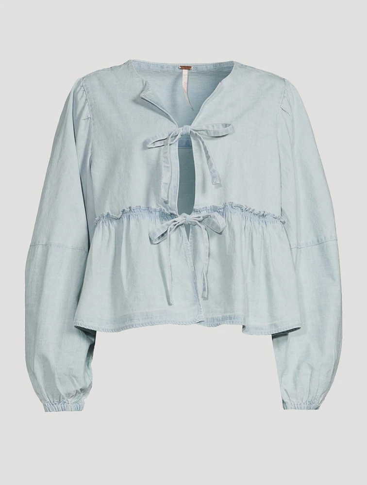 Brunch Babe Tie-Front Denim Blouse