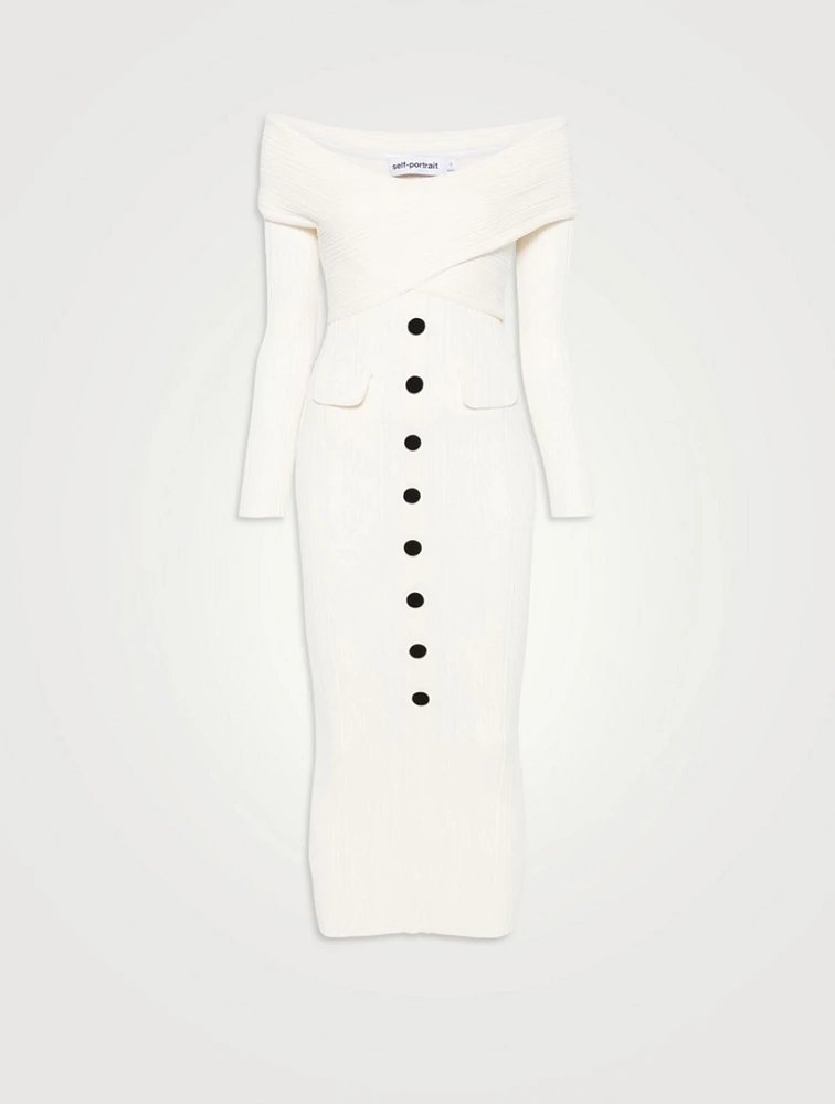Off-The-Shoulder Knit Midi Dress