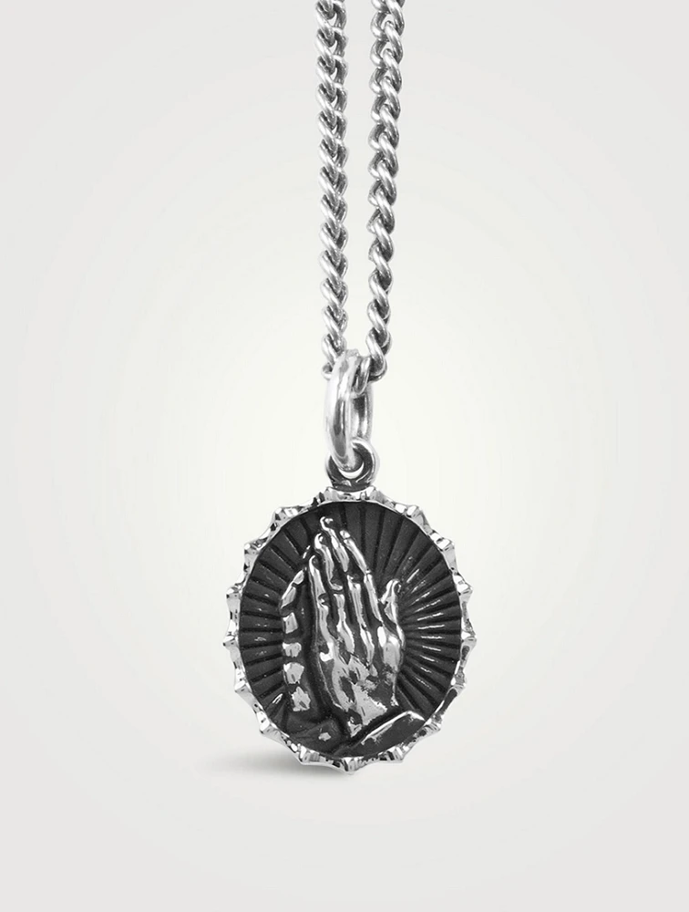 Silver Praying Hands Pendant Necklace
