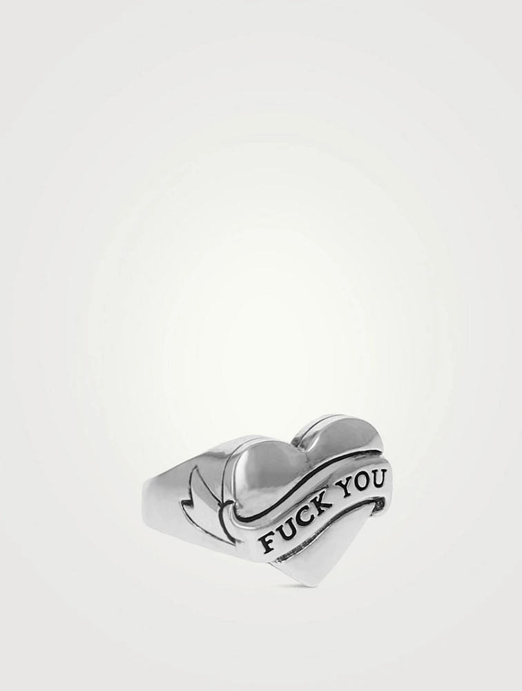 Silver Tattoo F You Heart Ring