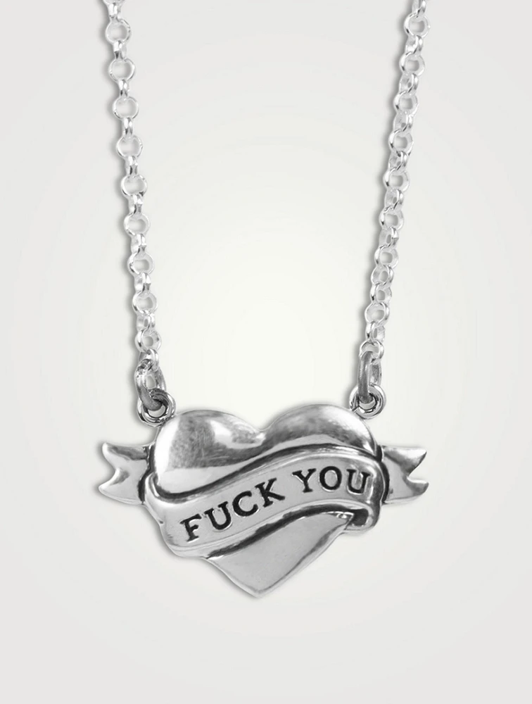 Silver Tattoo F You Chosen Heart Necklace