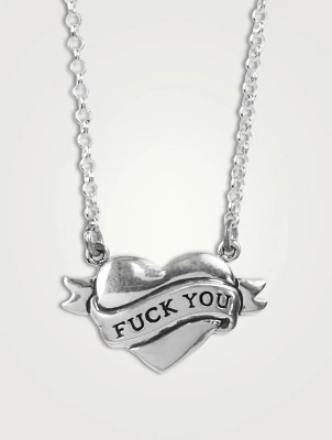 Silver Tattoo F You Chosen Heart Necklace