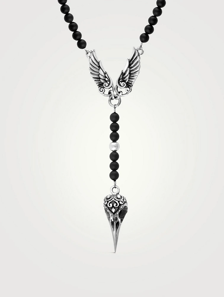 Silver Black Onyx Rosary Necklace
