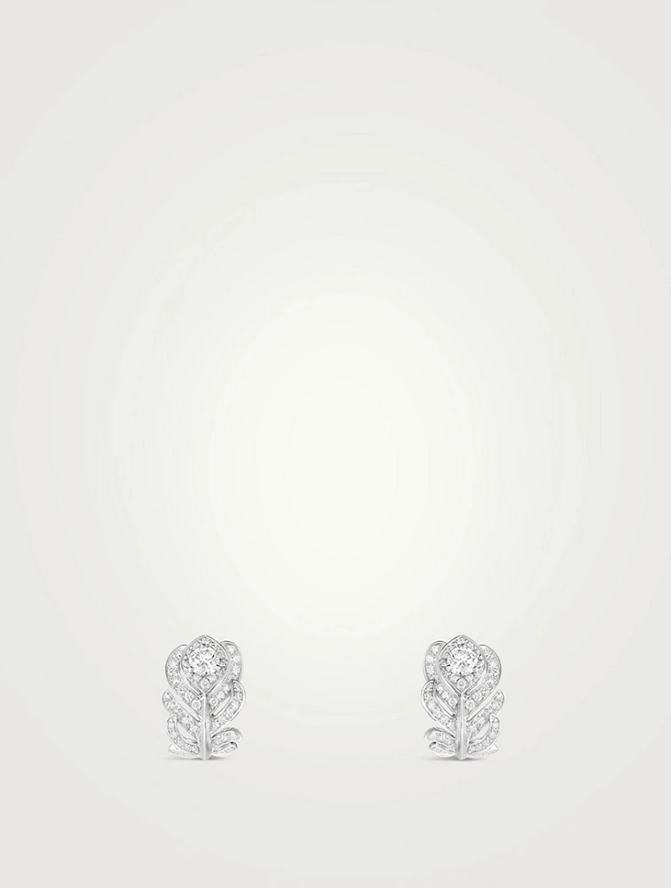 XS Plume De Paon White Gold Clip-On Earrings With Diamonds