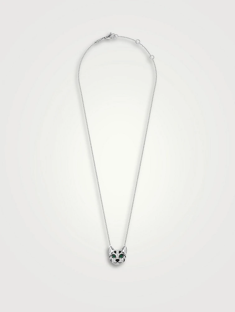Fuzzy The Leopard Cat White Gold Pendant Necklace With Diamonds