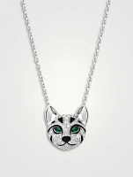 Fuzzy The Leopard Cat White Gold Pendant Necklace With Diamonds
