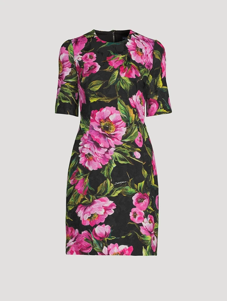 Short-Sleeve Mini Dress Peony Print