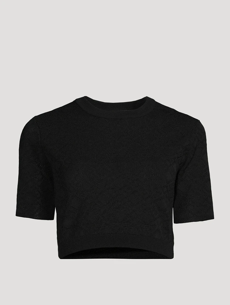 Monogram 72 Jacquard Cropped Short-Sleeve Sweater