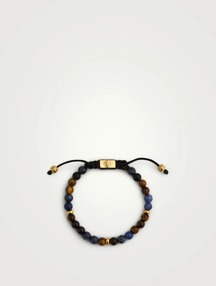 Beaded Bracelet With Dumortierite, Brown Tiger Eye, And Gold