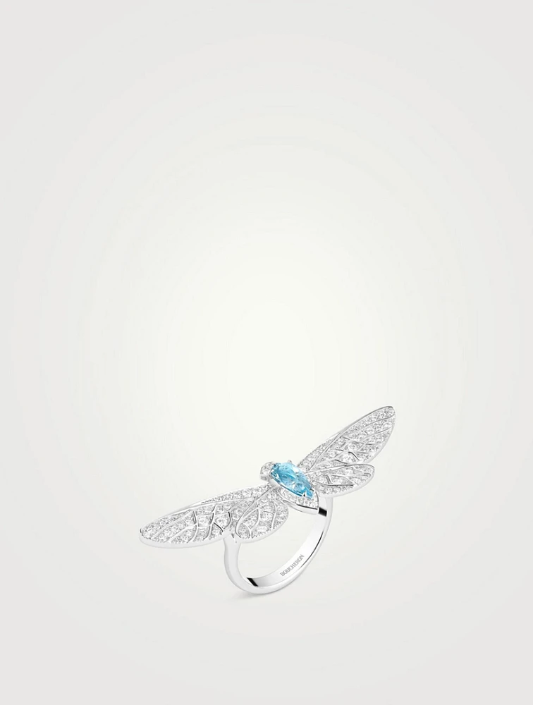 The Cicada White Gold Ring With Aquamarine And Diamonds
