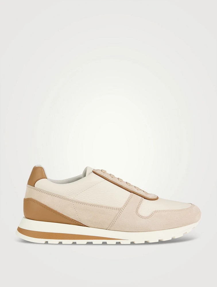 Washed Suede And Leather Sneakers