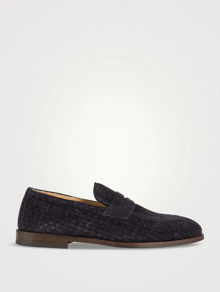 Braided Suede Penny Loafers