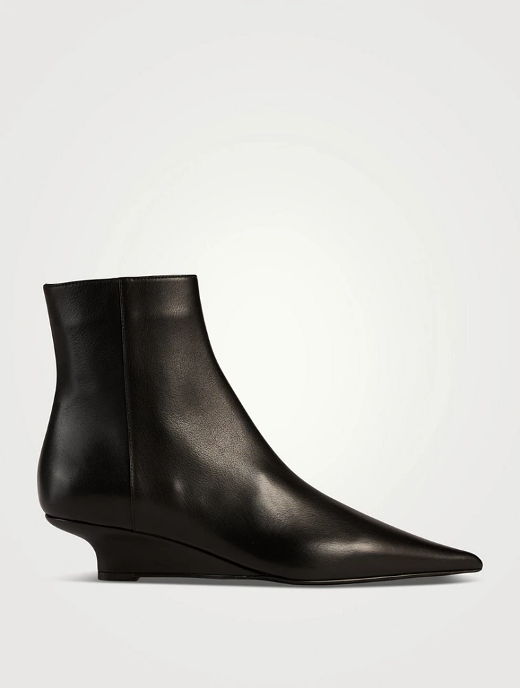 Sharp Leather Wedge Ankle Boots