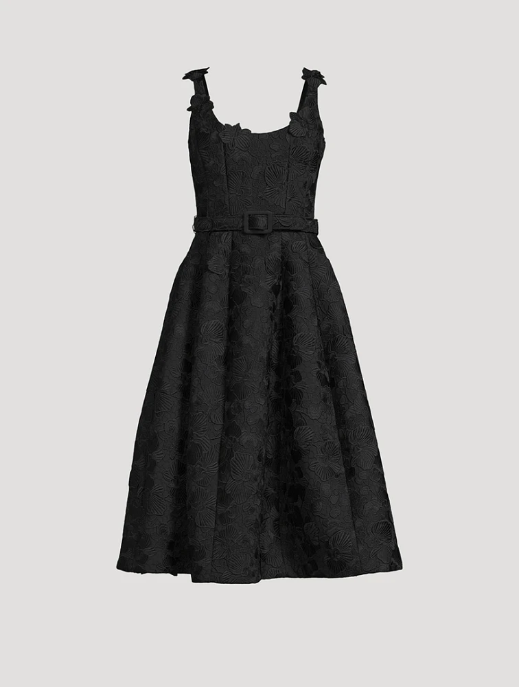 Orchid-Embroidered Guipure Midi Dress