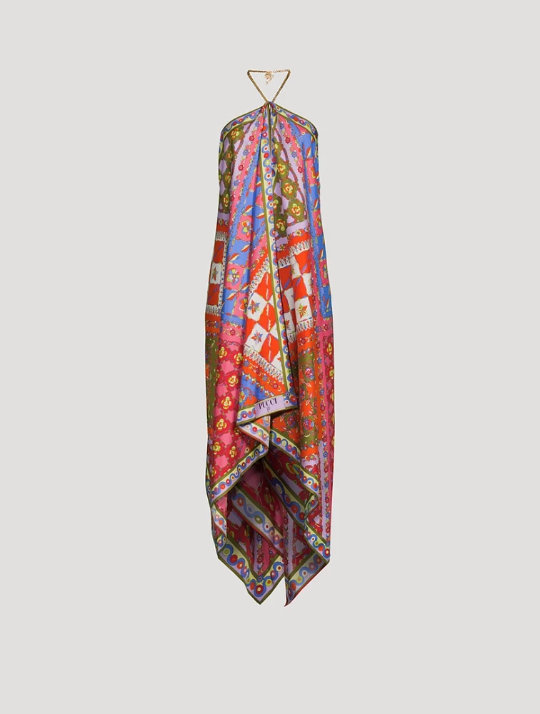 Silk Twill Halter Dress Festa Print