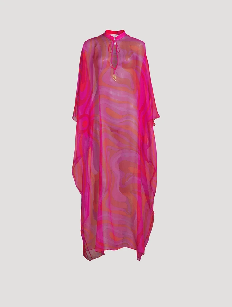 Silk Caftan In Marmo Print