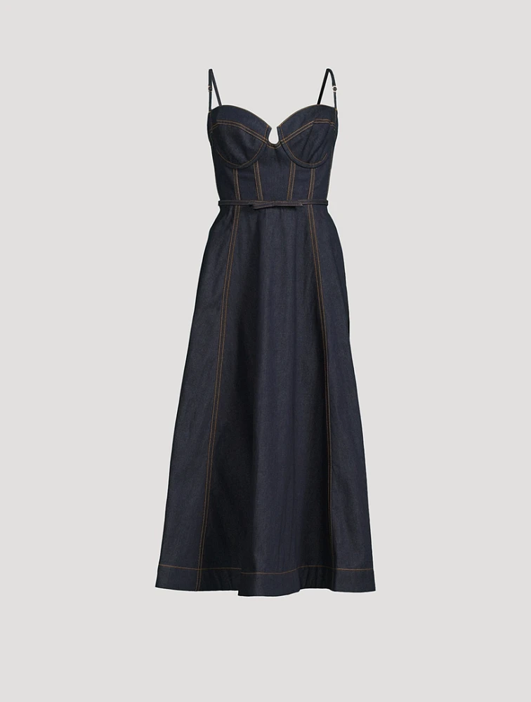 Crush Corset Denim Midi Dress