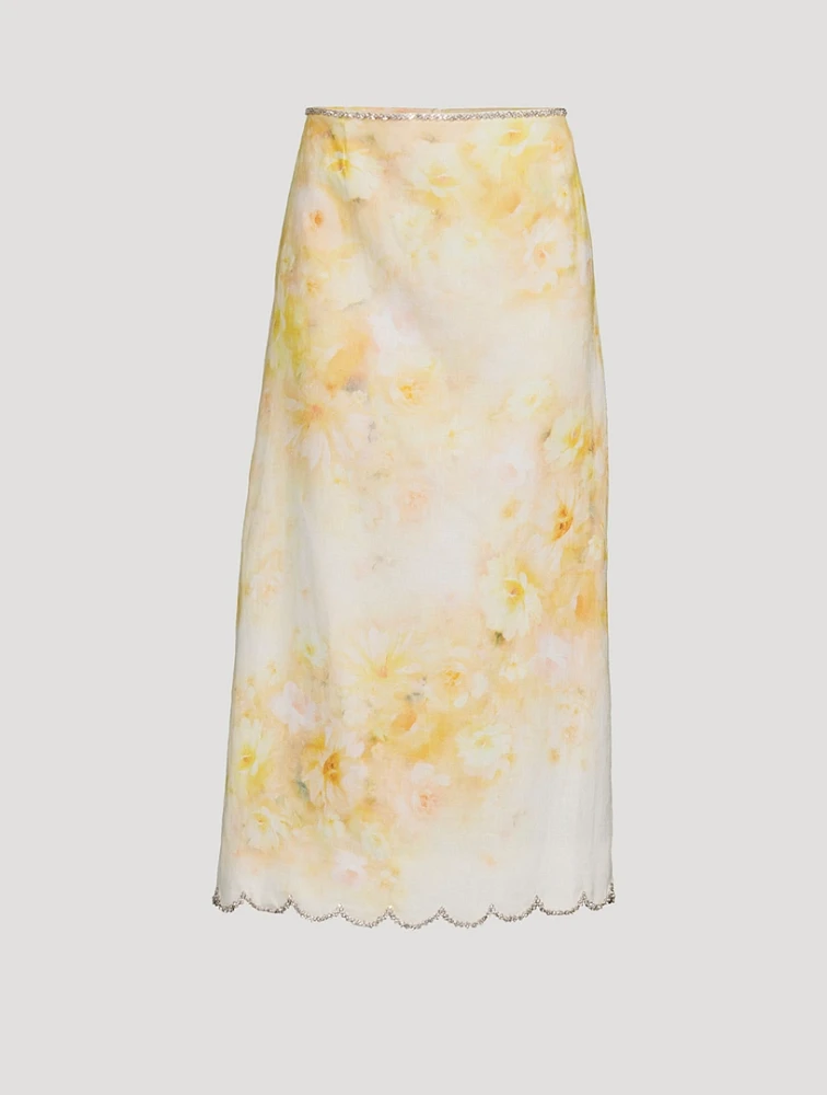 Crush Embellished Midi Skirt Floral Print