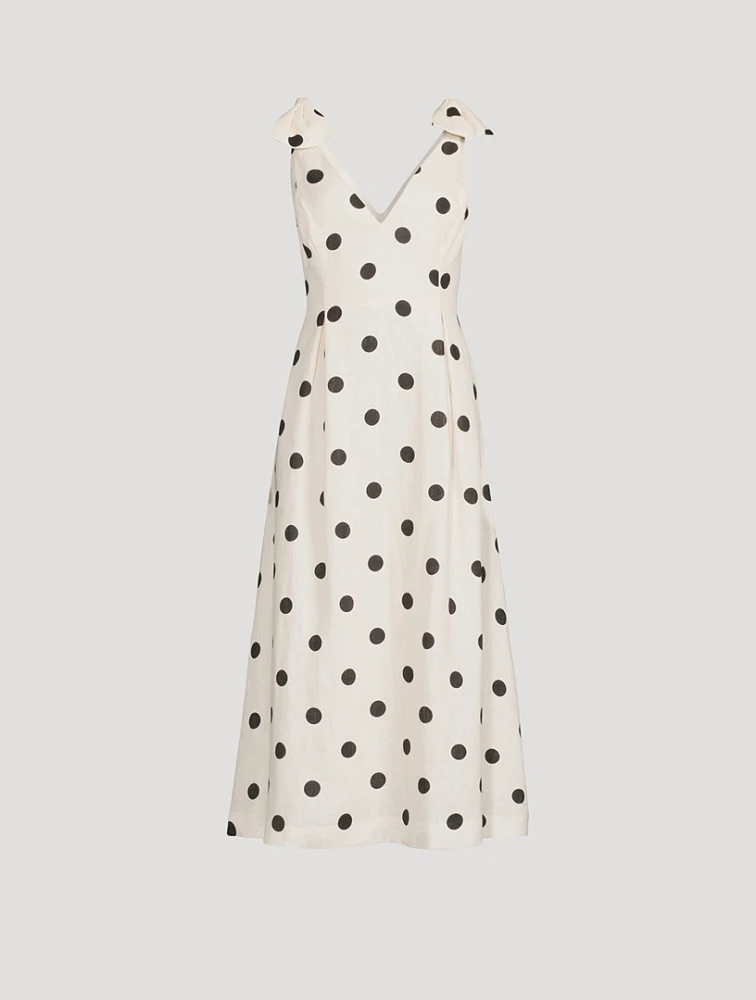 Crush Linen Midi Dress Polka Dot Print