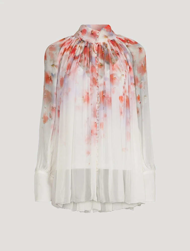 Crush Puff-Sleeve Blouse Floral Print