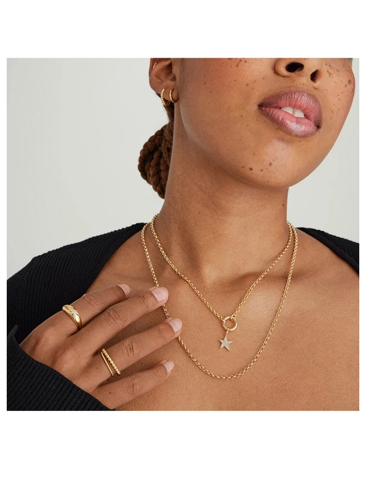 14K Gold Rolo Chain Charm Necklace