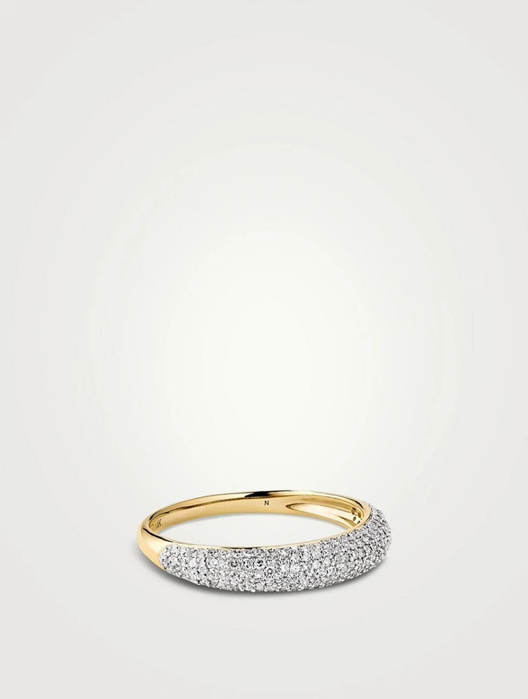 14K Gold Pavé Diamond Thin Dôme Ring