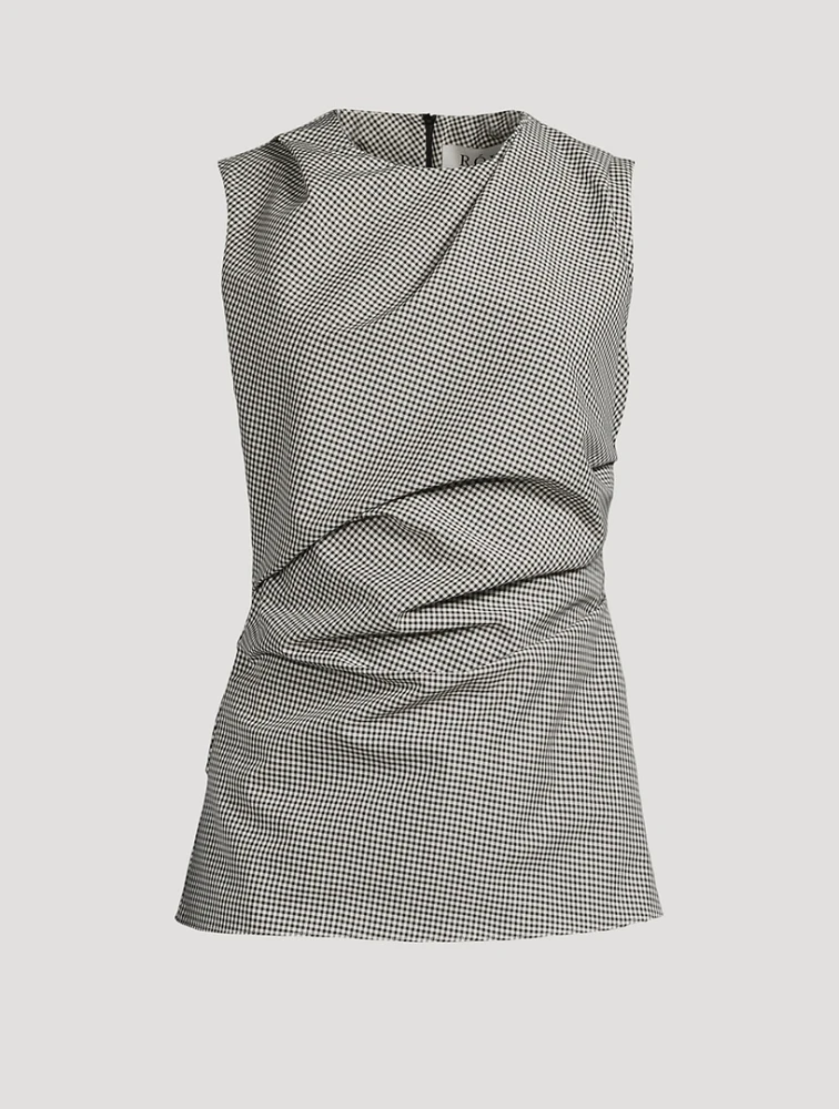 Sleeveless Cowlneck Top Mini Check