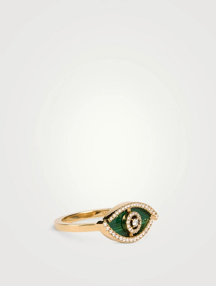 Lucky Eye Gold Malachite Ring With Diamonds