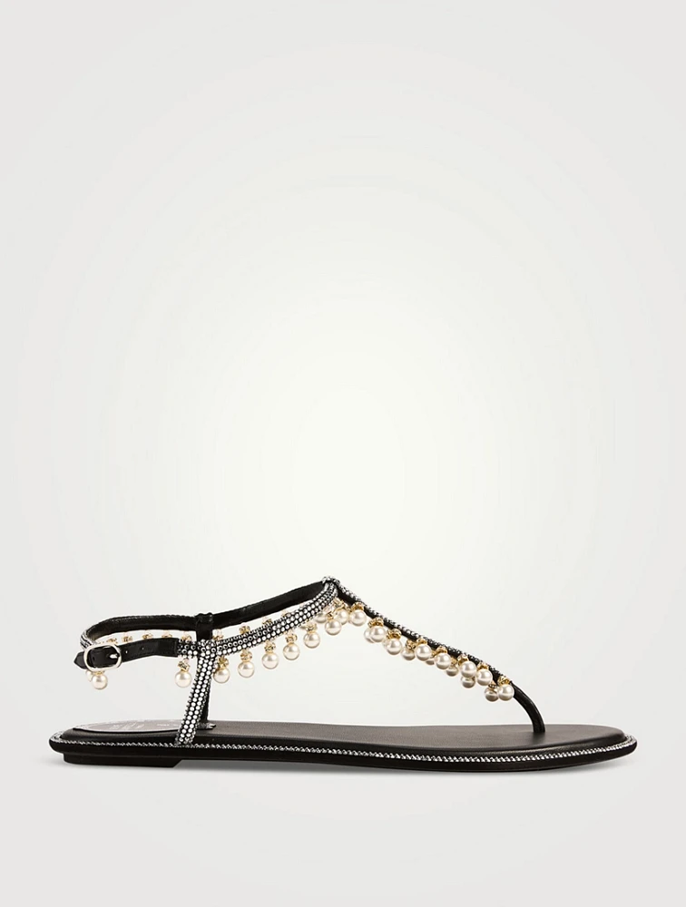 Chandelier Crystal Satin Thong Sandals