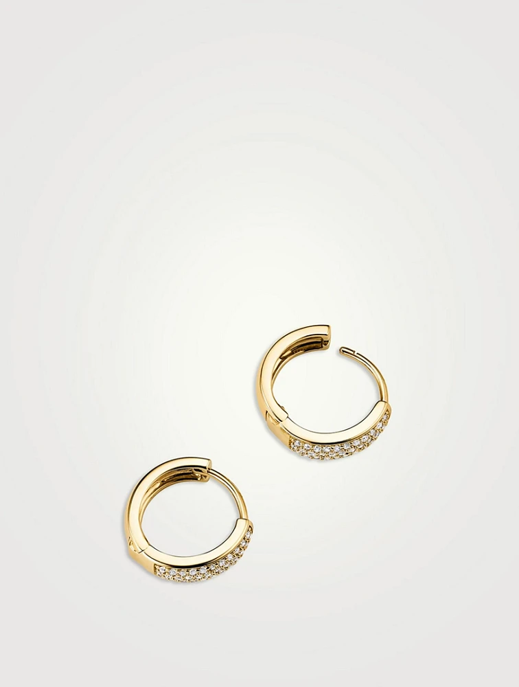 14K Gold Bold Pavé Diamond Huggie Hoop Earrings