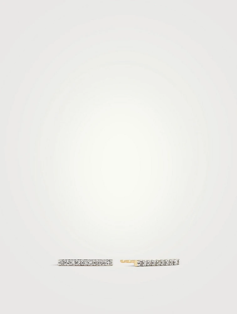 14K Gold Pavé Diamonds Long Bar Stud Earrings
