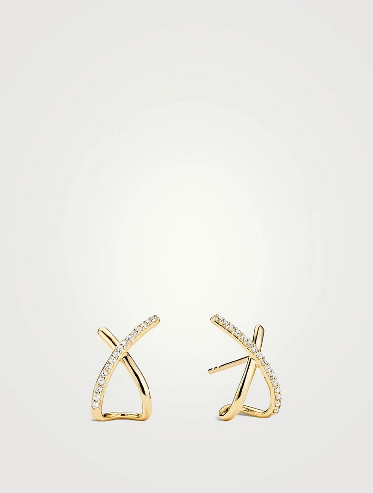 14K Gold Pavé Diamond Oversized X Stud Earrings