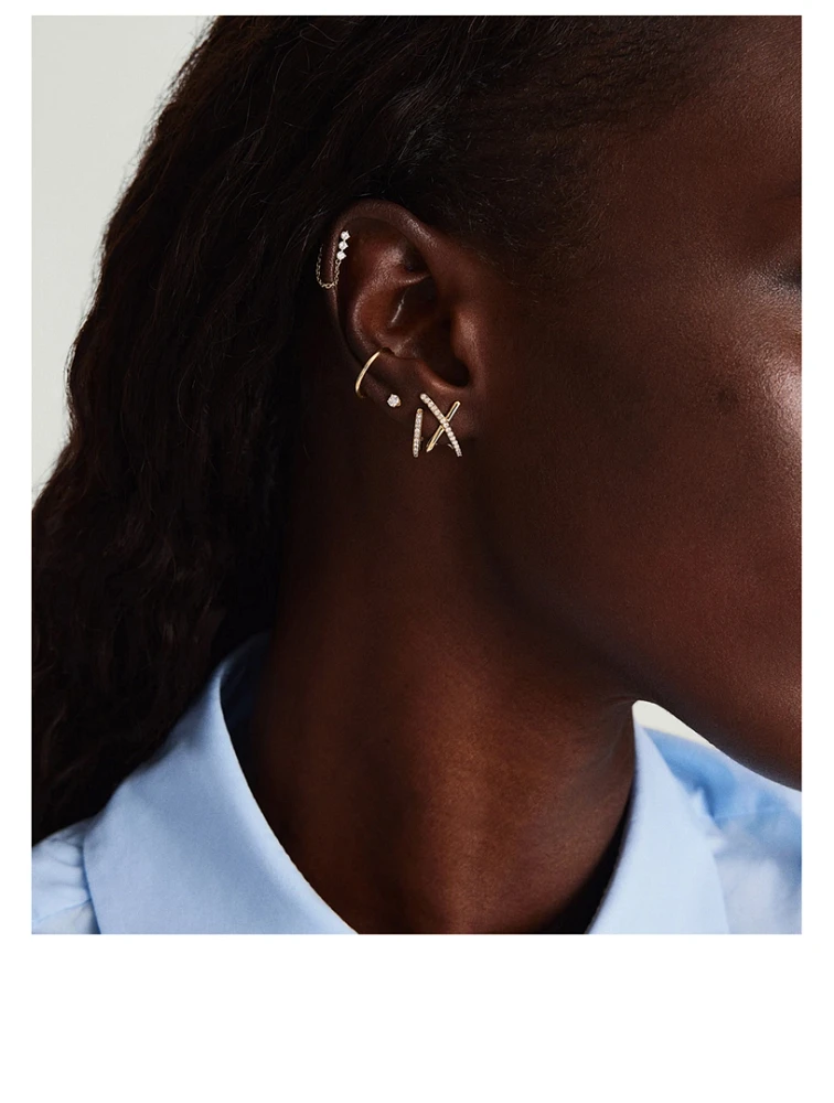 14K Gold Pavé Diamond Oversized X Stud Earrings