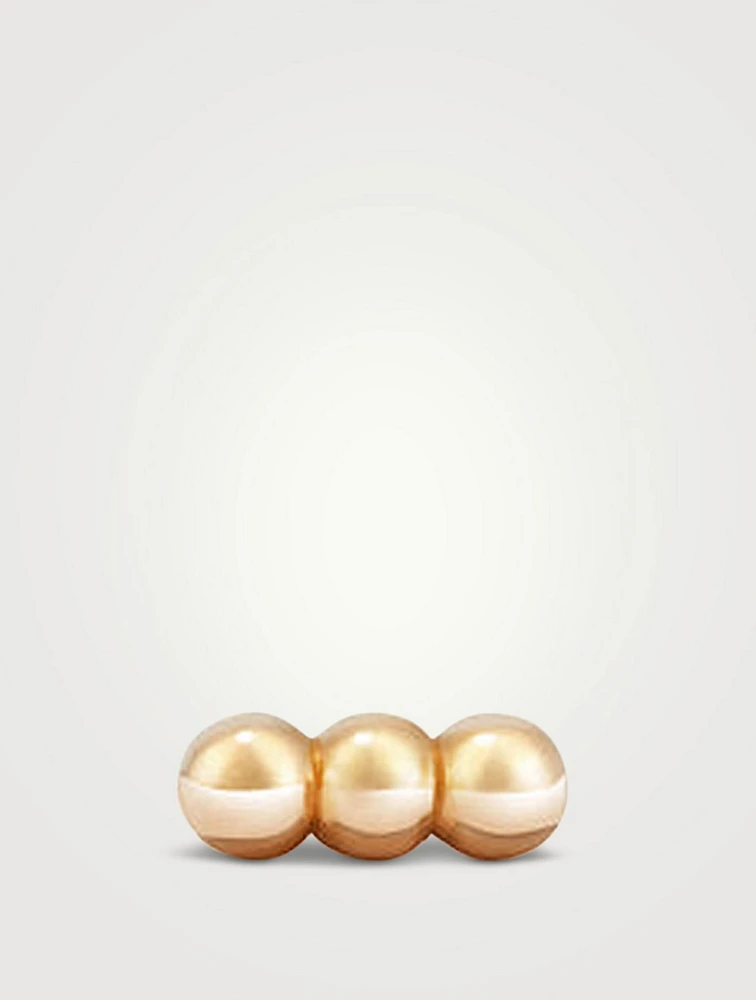 14K Gold Bar Spheres Flat Back Stud Earring