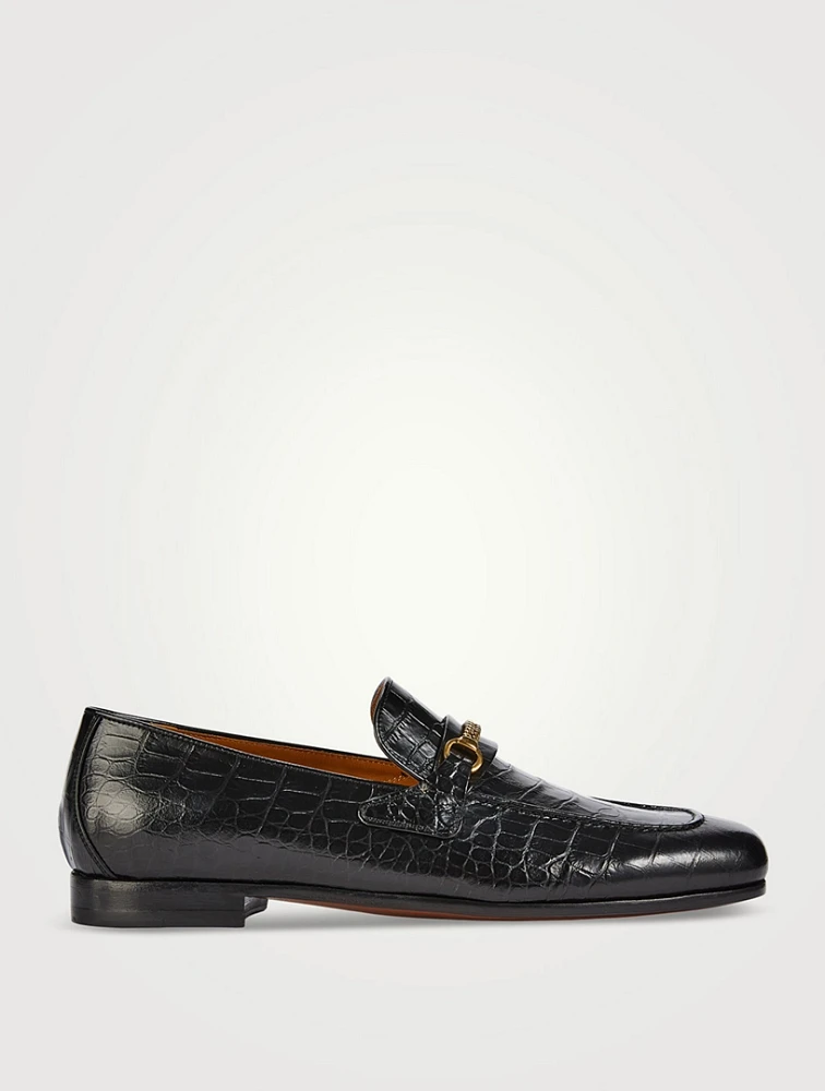 Gigi Chain Croc-Embossed Leather Loafers