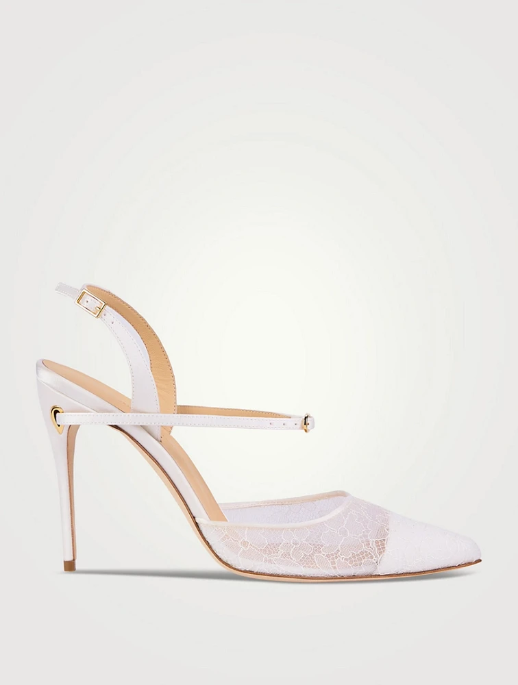 Vittorio Satin And Lace Slingback Pumps